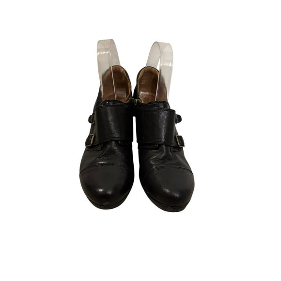 Clarks Booties Womens 8 Sapphire Athena Black Leather Double Monk Strap Heels - Picture 3 of 9